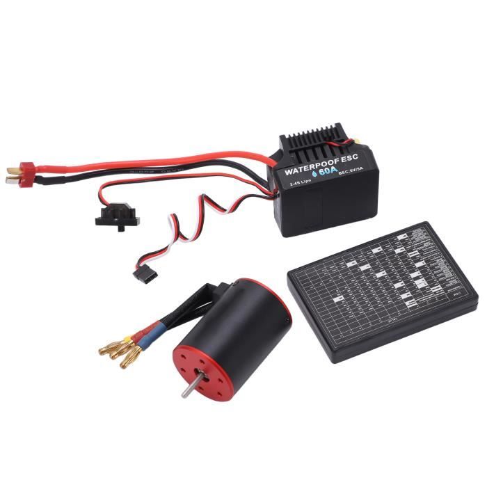 Moteur Brushless 3650 4500KV, Kit Combo 60A ESC Auto Gun Stands pour Voiture 1/8 1/10 RC, Imperméable À L'eau, Supports D'arme De Surchauffe Moteur Brushless 3650 4500KV, Kit Combo 60A ESC Auto Gun Stands pour Voiture 1/8 1/10 RC, Imperméable À L'eau, Supports D'arme De Surchauffe