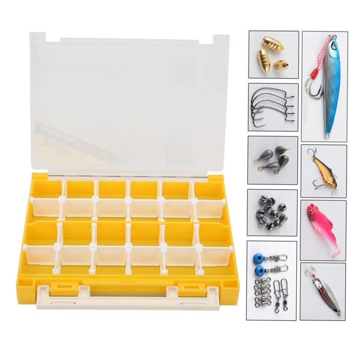 Boîte De Rangement Double Face Pour Leurres De Pêche - 14 Compartiments PVC, Couleur Orange/jaune/vert