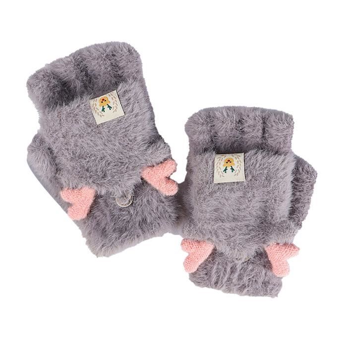 Gants Tricotés Enfant Chat Mignon – Plein Doigts Chauds, Extensibles, Style Mitaines Kitten Pour 7-10 Ans