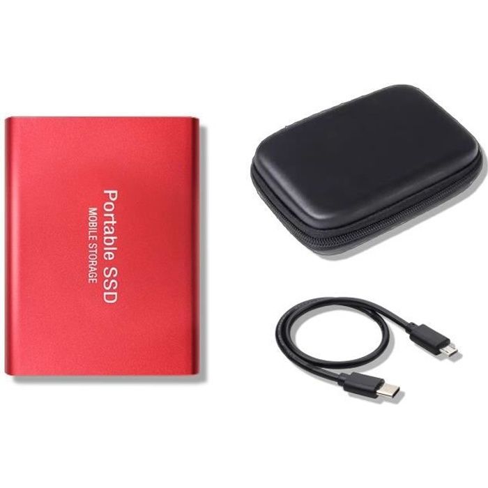 Disque Dur Externe Portable SSD 2 To avec étui de Protection super mini HDD USB 3.1 2 TB 75x58x10mm Rouge