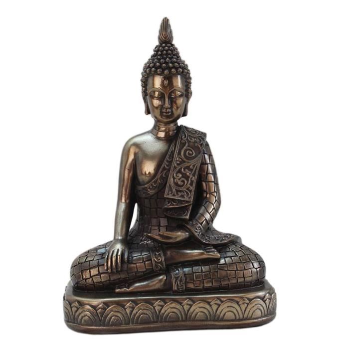 Assis Bouddha bronze effet décoration maison intérieur Statue Ornement Thai 25 cm