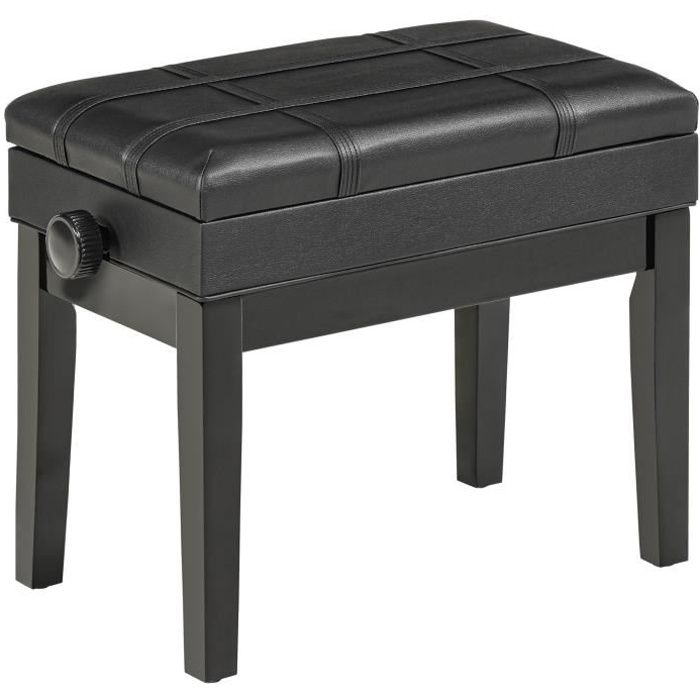 banquette tabouret siège pour piano coffre intégré hauteur réglable bois hévéa assise revêtement synthétique noir 63x35x56cm noir