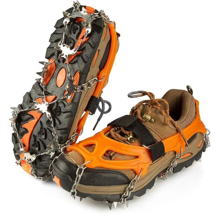 Glace Traction, 24 Dents Crampon de Glace Universelles Antidérapant Grips Crampons pour Chaussures pour Marche Randonnée Escalade- L