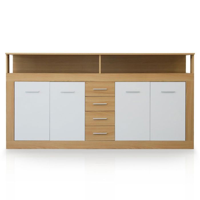 MENZZO Buffet contemporain L190cm 4 portes er 4 tiroirs Lunata Bois sonoma et Blanc