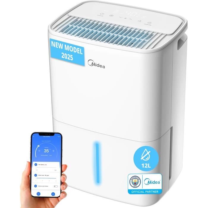 Déshumidificateur D'Air 12L/24h – Électrique Avec Compresseur, 3 Modes, Ioniseur, Minuterie 24h, Pour Maison, Cave, Appartement Jusqu'à 100m³