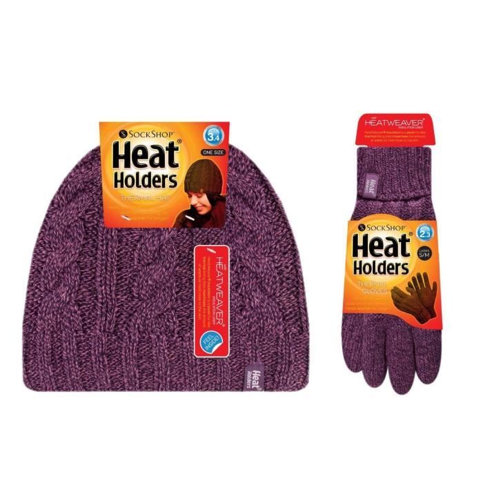 HEAT HOLDERS Femme chaud hiver doublure polaire thermique bonnet/chapeau et gants ensemble en 7 couleurs 