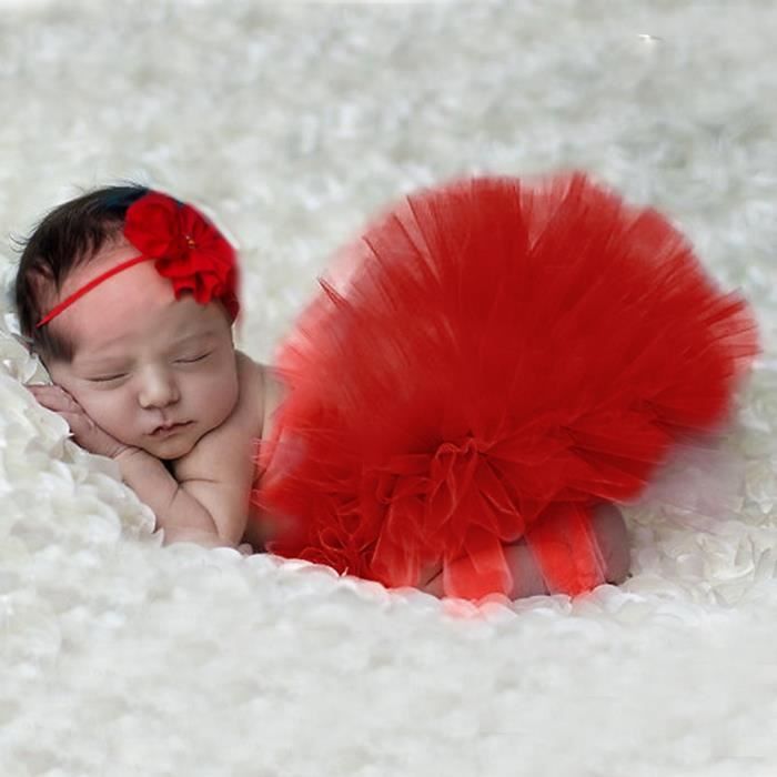 1x Bebe Nouveau Ne Fille Tutu Jupe Avec Fleur Bandeau Photo Prop Costume Photographie Accessoires Cadeau Rouge Cdiscount Pret A Porter