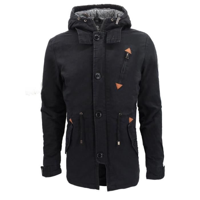 Manteau Homme de Marque Luxe Manteau moyen long Manteau a capuche Manteau d hiver de couleur unie Veste Vetement Masculin Noir Cdiscount Pret a Porter