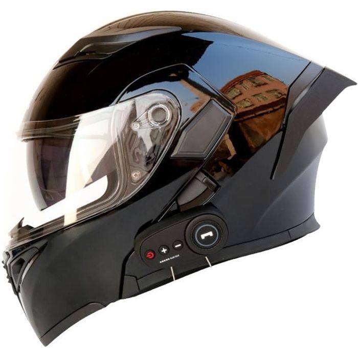 Casque Moto adulte Hors route locomotive Bluetooth endurance battery FM Nageoire caudale Lentille transparente noir Casque intégral