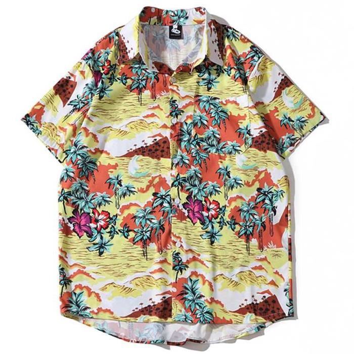 Spring&Gege Chemise Hawaïenne Garçon Manches Courtes – Imprimés Animaux & Nature Colorés, 100% Coton