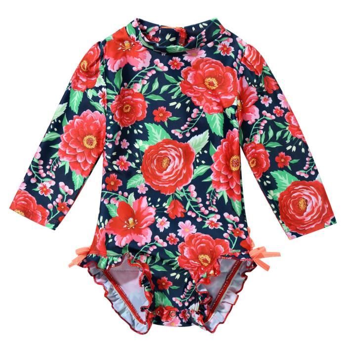 Freebily Maillot De Bain 1 Piece Bebe Fille Tankini Floral Body Combinaison Manche Longue Anti Uv Fille Costume Natation 0 24 Mois Rouge Cdiscount Pret A Porter