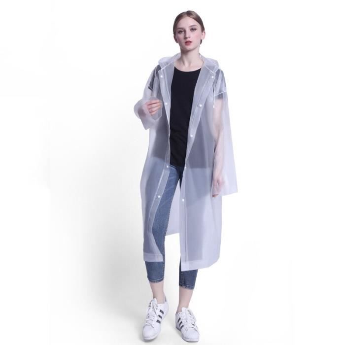 Manteau De Pluie Imperméable Long Pour Femme - Trench Léger Coupe-Vent Avec Capuche, Poches Et Fermeture Éclair - Respirant Et Compact