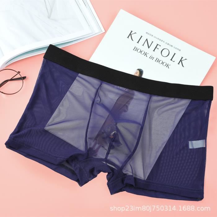 Sous vêtements Sexy en dentelle pour hommes, Boxer Ultra fin en maille, entièrement Transparent
