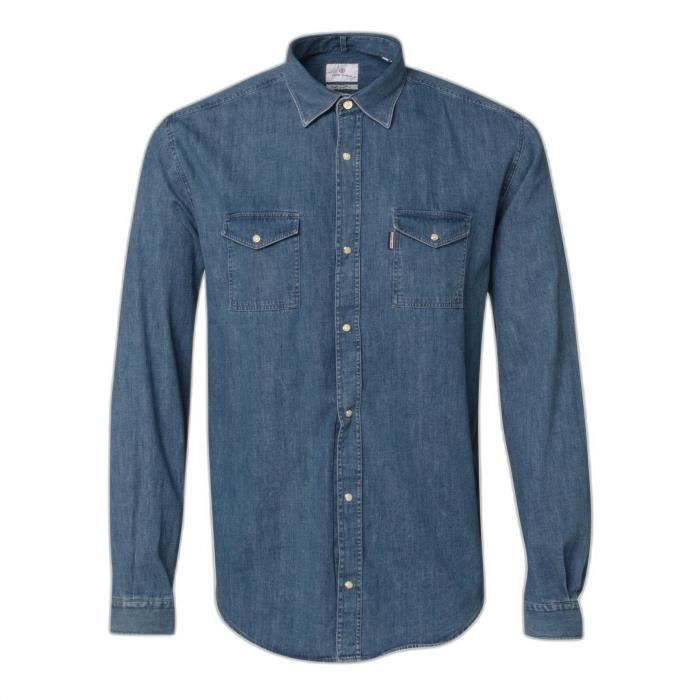 Chemise homme manches longues ajustee en denim Serge Blanco Denim Cdiscount Pret a Porter