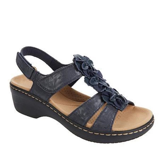 Sandales Femme Simili Cuir Antidérapant Talon Haut Couleur Unie Noir