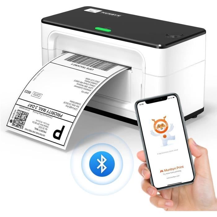 MUNBYN 941 Bluetooth Imprimante Etiquettes Thermiques Imprimante détiquettes 4×6 sans fil Imprimante de Bureau Blanc