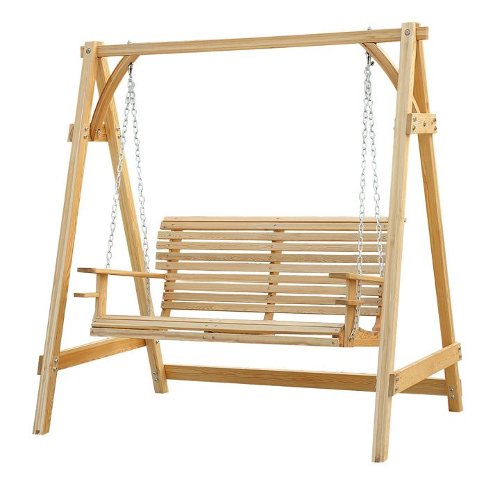 Balancelle de jardin 2 places dim. 1,8L x 1,2l x 1,85H m accoudoirs supports verres bois de mélèze pré-huilé 180x120x185cm Beige