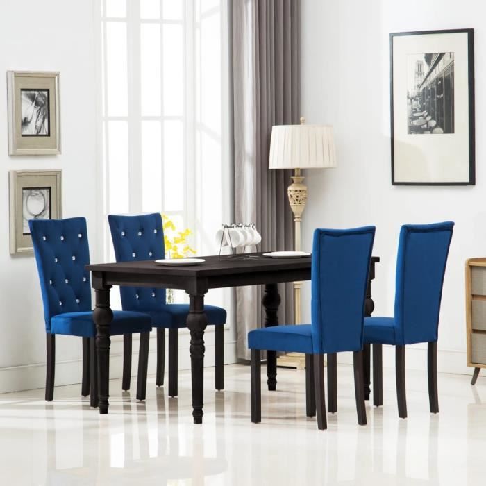 Lot De 4 Chaise De Salle A Manger Velours Bleu Fonce Cdiscount Maison