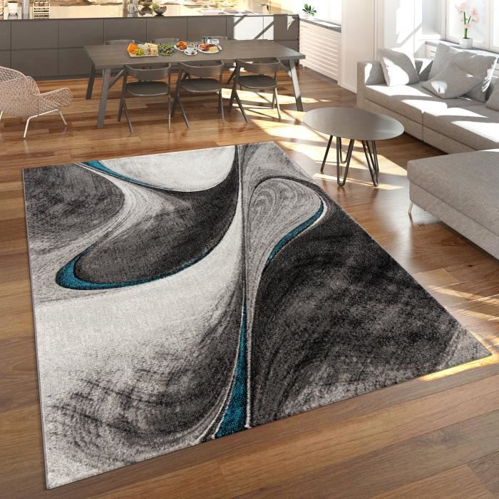 Tapis Moderne à Poils Ras – Design Carreaux Abstraits – Noir – 280x370 Cm – Polypropylène – Certifié Oeko-Tex