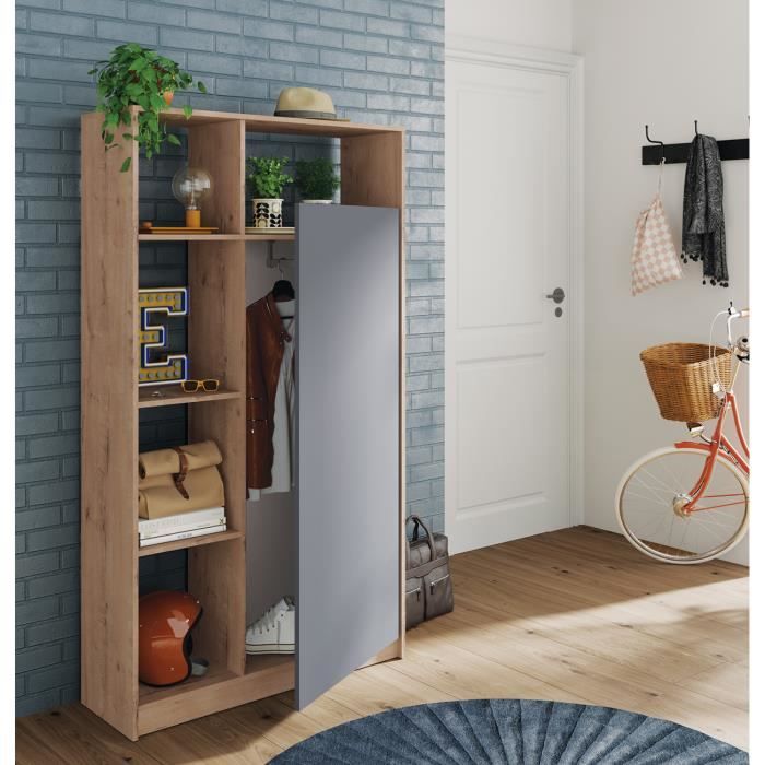 Armoire Meuble de rangement LUX coloris chêne doré-gris - Hauteur 180 x Longueur 100 x Profondeur 35 cm Armoire Meuble de rangement LUX coloris chêne doré-gris - Hauteur 180 x Longueur 100 x Profondeur 35 cm
