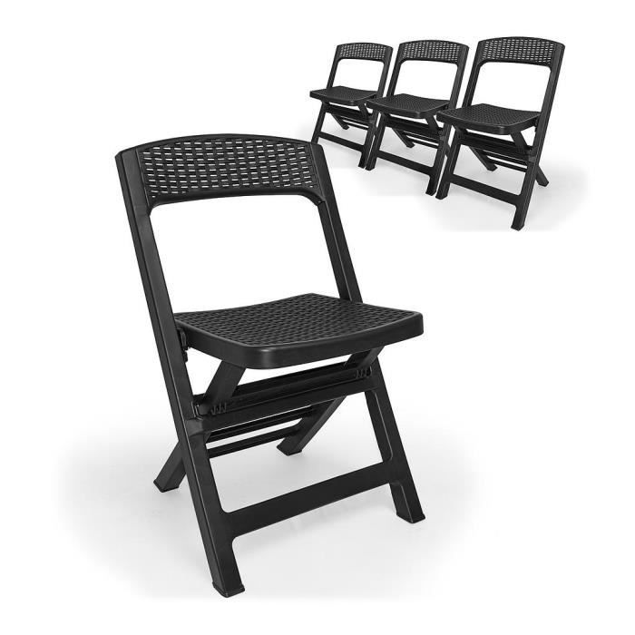 asso - ensemble de 4 chaises de jardin pliantes en polyrattan. chaises à manger d'extérieur gris anthracite