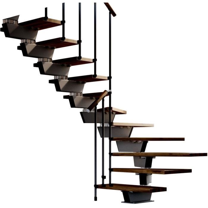 Escalier un quart tournant 12 marches - Structure métal et marches en bois massif noyer - KNOCK MISTERSTEP