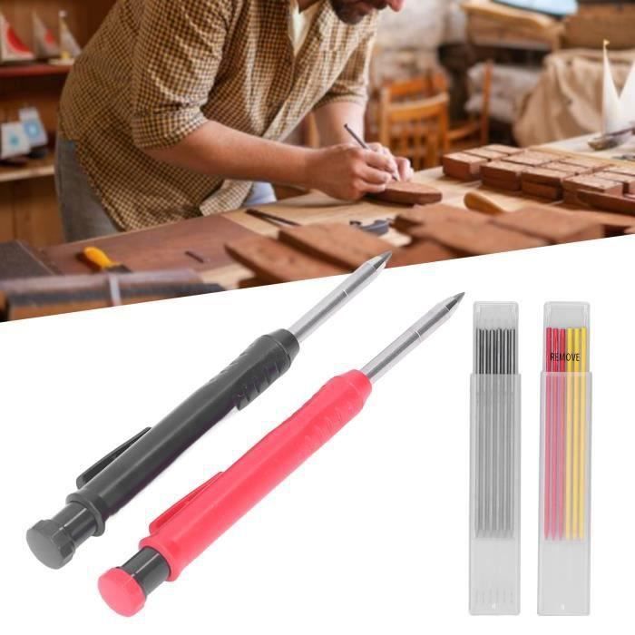24 Mines Crayon Chantier 2.8mm - Recharge Compatible Pica - Pour Charpentier, Menuisier, Bricoleur - Noir, Rouge, Jaune