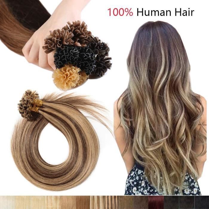 24 Pouces 100 Mèches Extension Cheveux Naturel Kératine Pose A Chaud  50G[0.5g-Mèche] Cheveux Lisse Mèche Kératine - #4P27 Châtain \u0026 - Cdiscount  Au quotidien