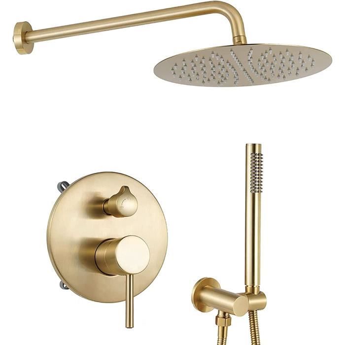 Ensemble de douche encastrable doré brossé, 10" Kit de Douche à