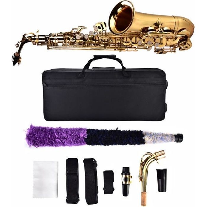 Saxophone alto - avec coffre de rangement et bretelles - SURENHAP - ton E bémi - laiton - or - 64 cm