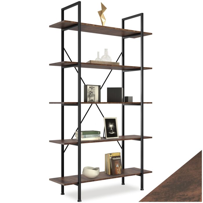 Étagère - TECTAKE - Étagère GLASGOW avec 5 étages en bois MDF au style industriel 106 x 345 x 1795 cm - Bois foncé