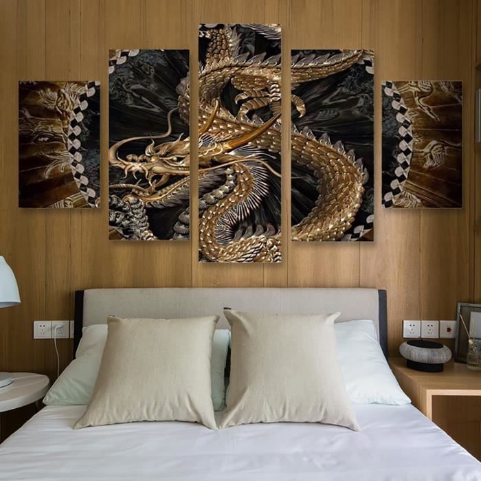 Tempsa 5pcs Tableau Peinture A Huile Dragon Sans Cardre Toile Art Decor Mural Achat Vente Tableau Toile Cdiscount