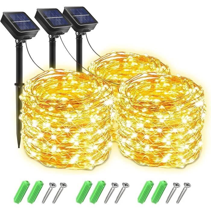 Guirlande Solaire Extérieur 20M 200 LED - 8 Modes - IP44 Étanche - Blanc Chaud