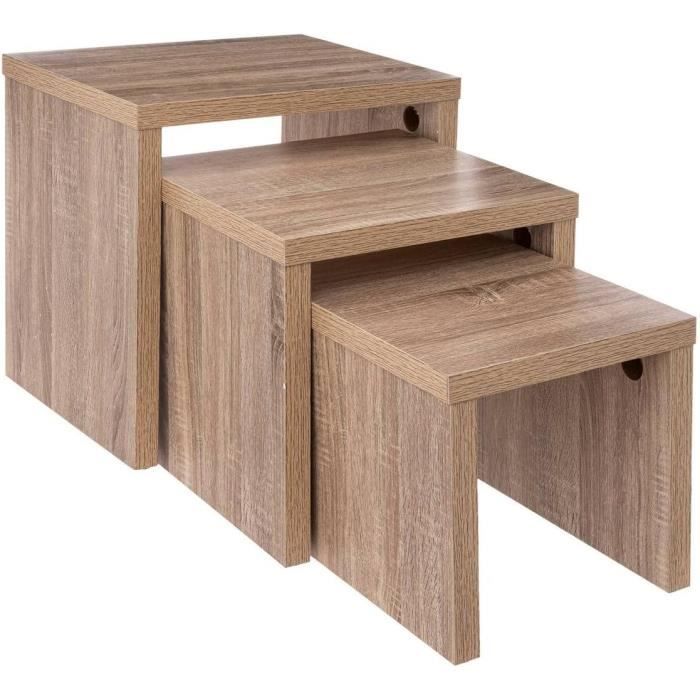 Tables Gigognes Carrées Effet Bois Et Métal Blanc - Lot De 3 - 45x45x45 Cm - Plateau MDF, Piétement Acier - Espace Modulable