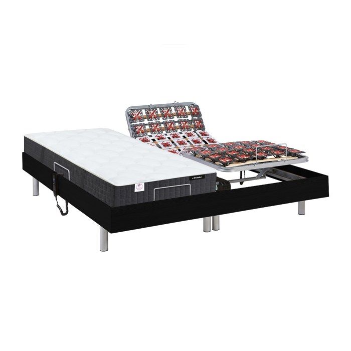 Lit Électrique Relaxant CASSIOPEE III - Sommier Tout Plots + Matelas Latex | 2x90x200 Cm - Blanc