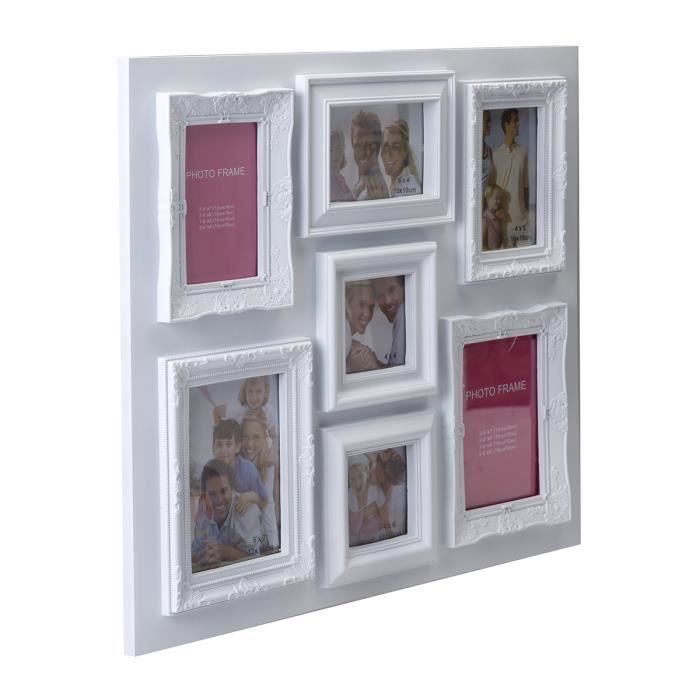 Cadre 7 Photos Pele Mele Blanc Avec Relief Moulure 58x51cm Achat