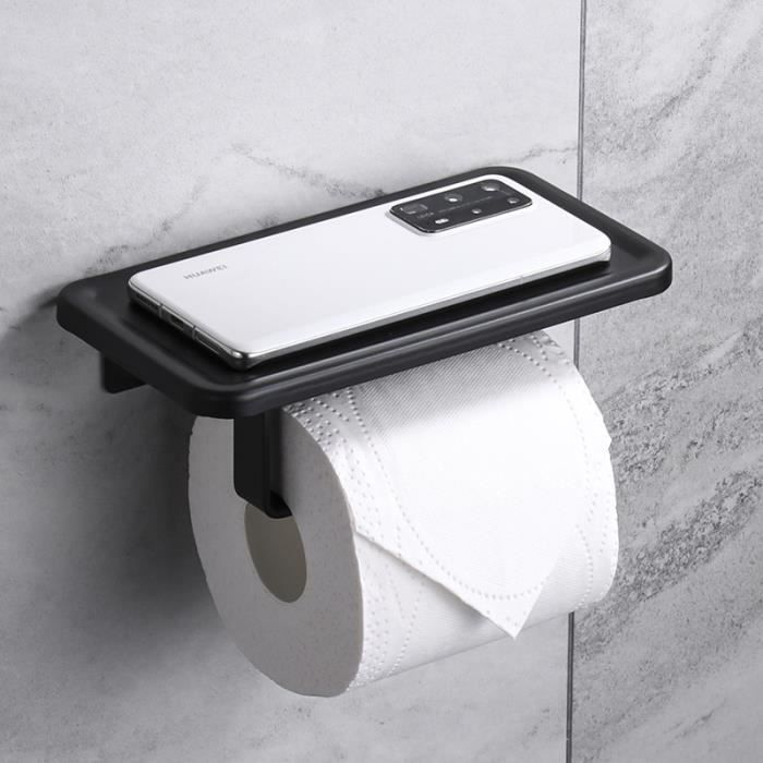 Porte Papier Toilette Mural Avec Étagère En Marbre - Installation Sans Perçage Ou Vis - Design Noir & Or - Salle De Bain - 7