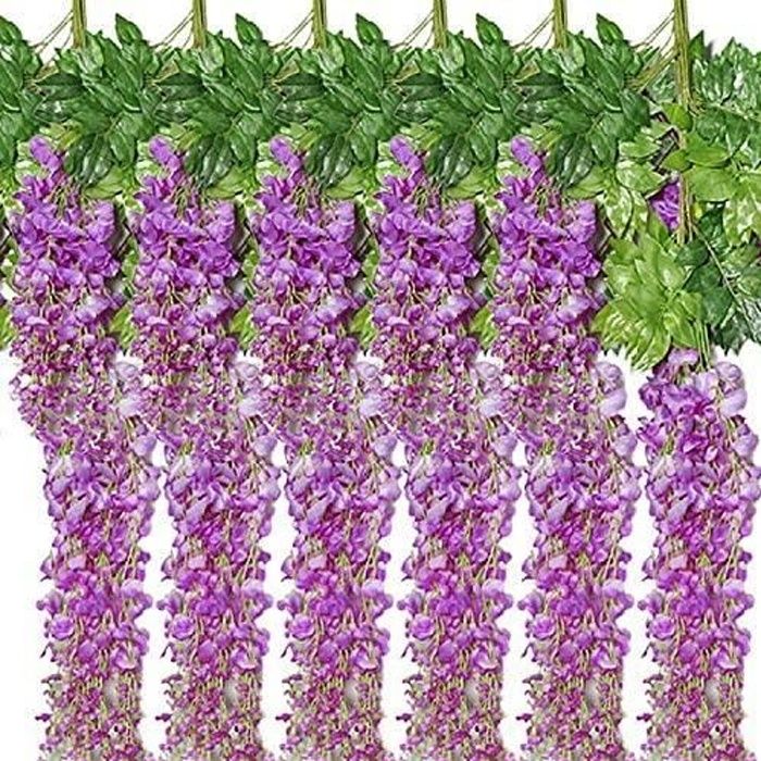 2 Pièces Guirlande 2 Mètres 2 Guirlandes Glycine Artificielle 2M Fuchsia - Fausse Vigne Fleur Suspendue Pour Mariage, Jardin, Décoration Murale