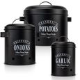 Klarstein Granrosi Georgia - Set de 3 pots de conservation pour ail, oignons et pommes de terre - design vintage - Noir-1