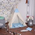 Tente Tipi pour enfant en coton SPRINGOS - étoiles/bleu - 160x120x100 cm-1
