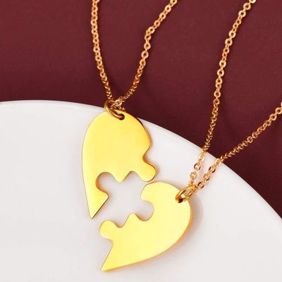 Collier D'Amitié Personnalisable Avec Prénoms - Cœur Puzzle Séparable Acier Inoxydable | Pour Meilleures Amies