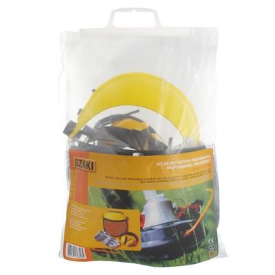 OZAKI - Kit Protection 9102130 - Tronçonnage & Débroussaillage - Casque Anti Bruit 26dB, Ecran De Protection Grillagé Relevable Classe F 45m/s, Lunettes De Protection EN166 F, Gants De Manutention