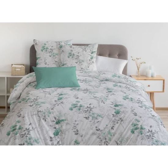 Housse de couette 3 pièces - coton - 240x260 cm - tilt vert celadon HOME  LINGE PASSION Pas Cher 