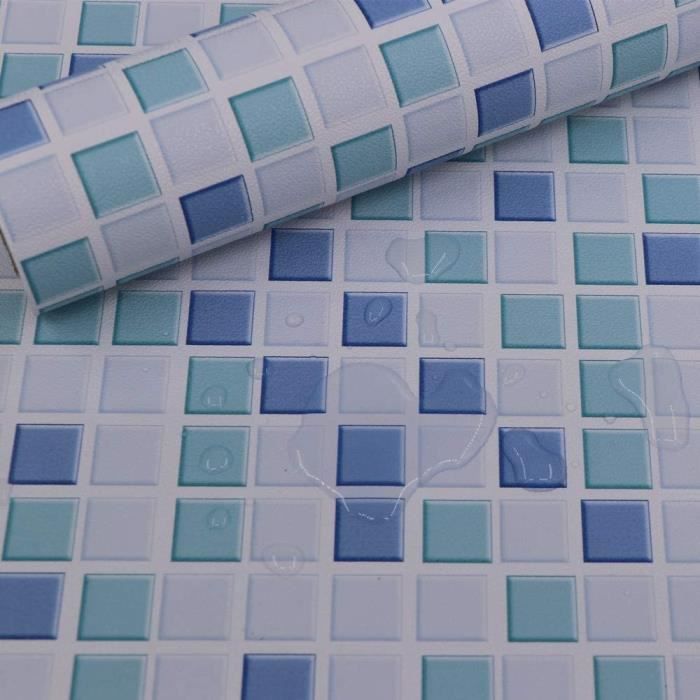 Hode Mosaïque Papier Adhesif Carrelage Autocollant Mural Imperméable Auto- adhésif en Mosaïque pour la Salle de Bain et la Cuisine (Bleu pâle)  Stickers Carrelage…