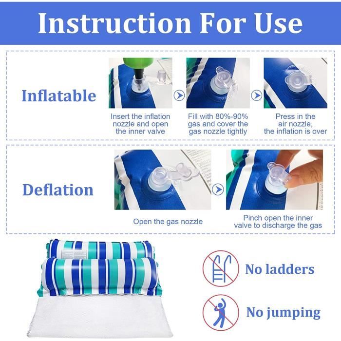 Lot De 2 Hamacs Flottants Gonflables 4-en-1 – Avec Pompe Manuelle, Pliables, Pour Piscine, Plage Et Lac