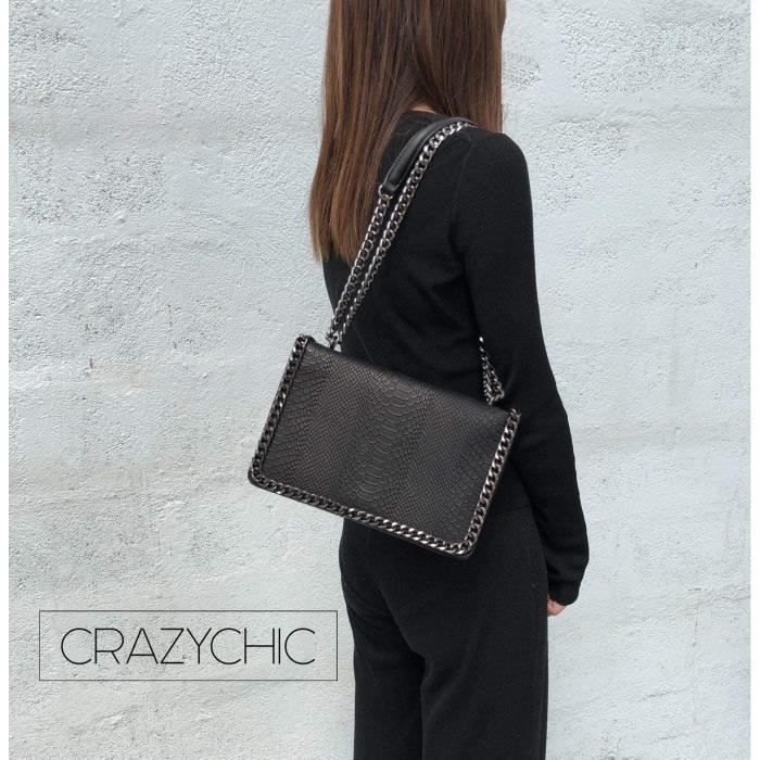 CRAZYCHIC Sac Bandouliere Chaine Cuir Serpent Effet Matelasse