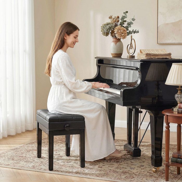 Banc Multifonction Salon Banc De Piano En Bois Massif CAHAYA - Rangement Intégré 150kg 56x34cm Tabouret Piano Classique
