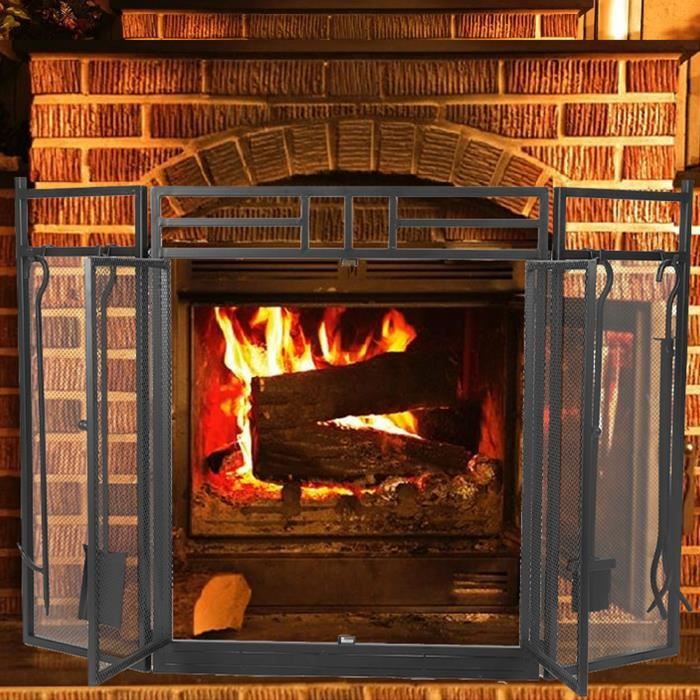 Écran de cheminée de beauté avec portes articulées, cadre en acier