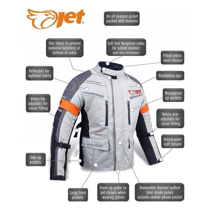 JET Blouson Veste Moto Homme Imperméable Avec Armure Textile Gris Argenté -  Cdiscount Auto