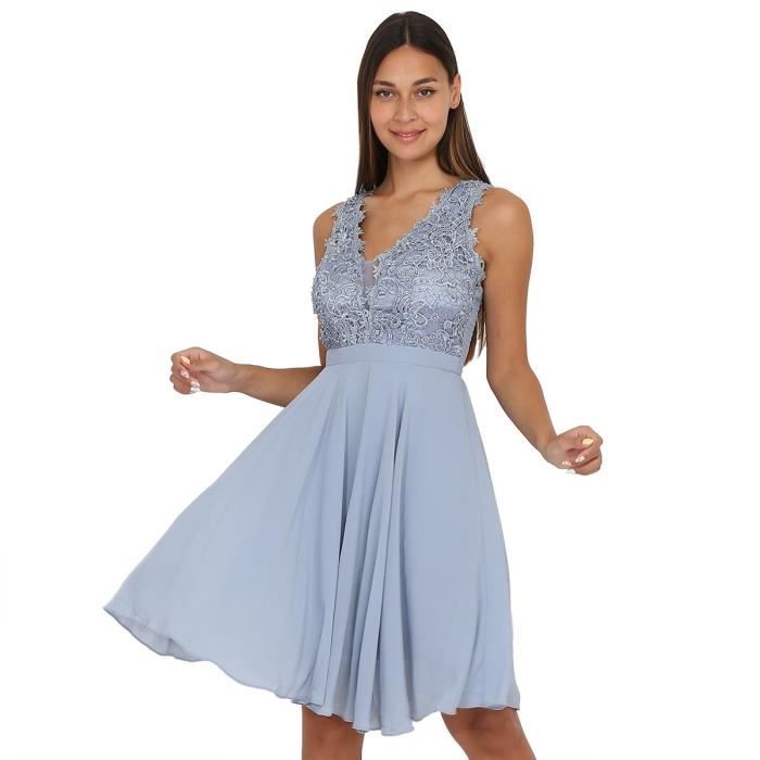 Robe bleu clair patineuse avec broderie et perles Bleu Cdiscount Pret a Porter